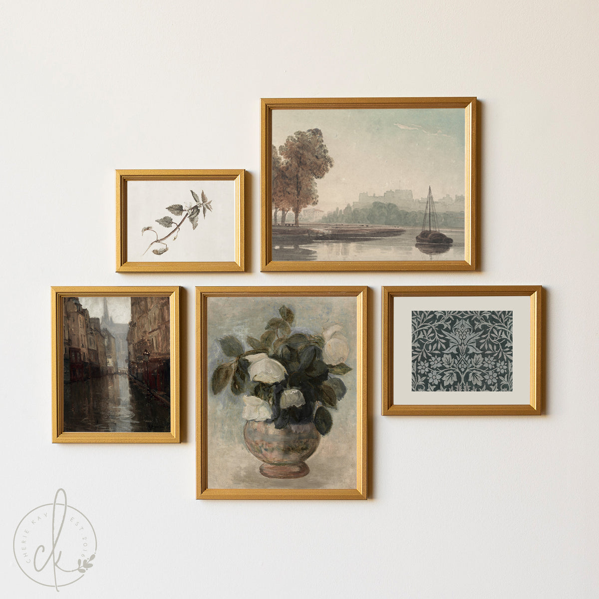 Vintage Art Gallery Wall Set | Botanical and Landscape Art | G8