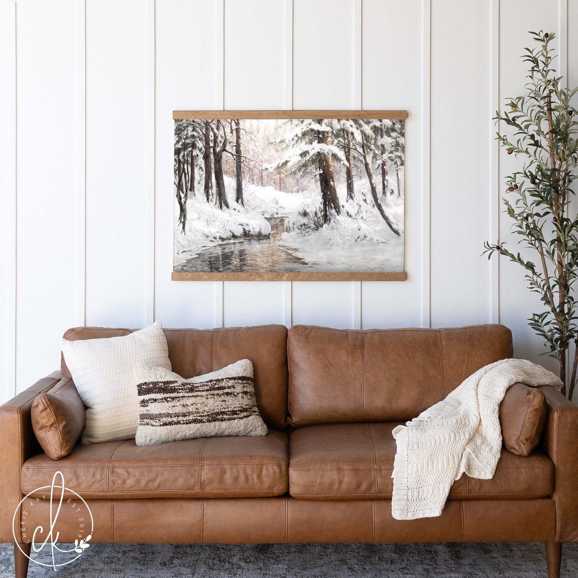 Snowy Forest Painting | Canvas Tapestry | Winter Landscape Wall Decor | Christmas Wall Decor | Winter Wall Decor