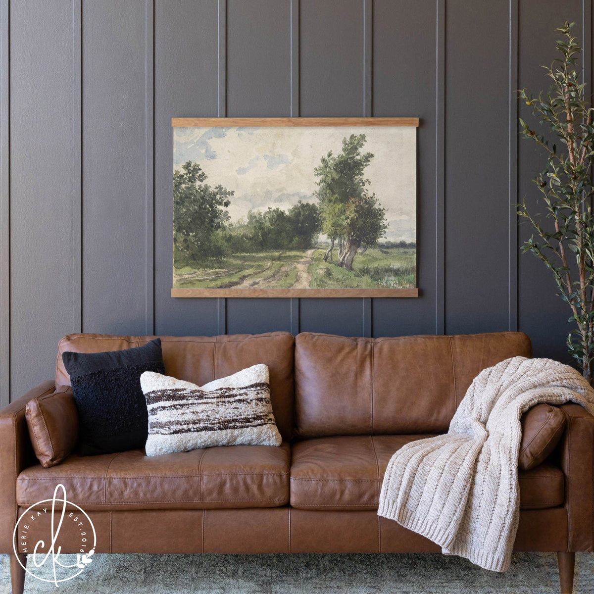 Vintage Large Watercolor Painting | Canvas Tapestry | Summer Path Through Woods | Living Room Wall Decor | Landscape Painting | T21