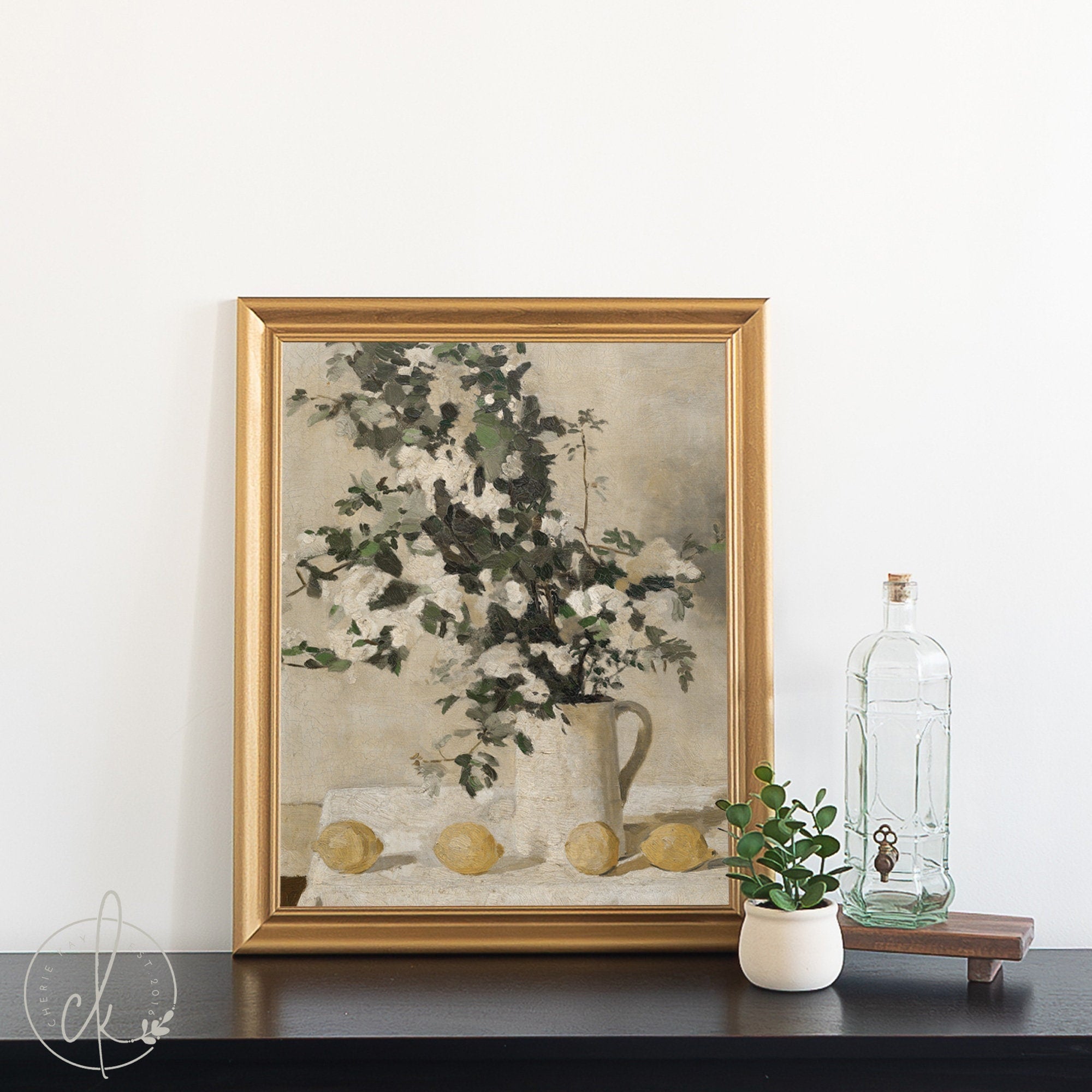 Gold Framed Vintage Lemon Painting | Kitchen Wall Art