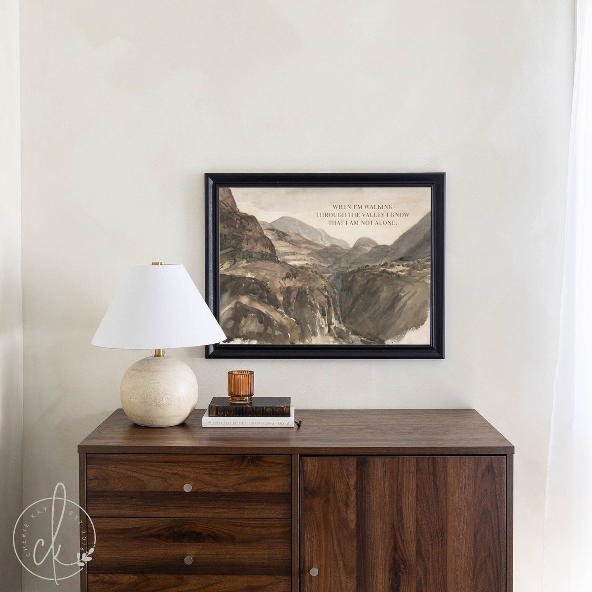 When I’m Walking Through The Valley | Wood Framed Canvas | Mountain Landscape Painting With Scripture | Psalm 23 Wall Art