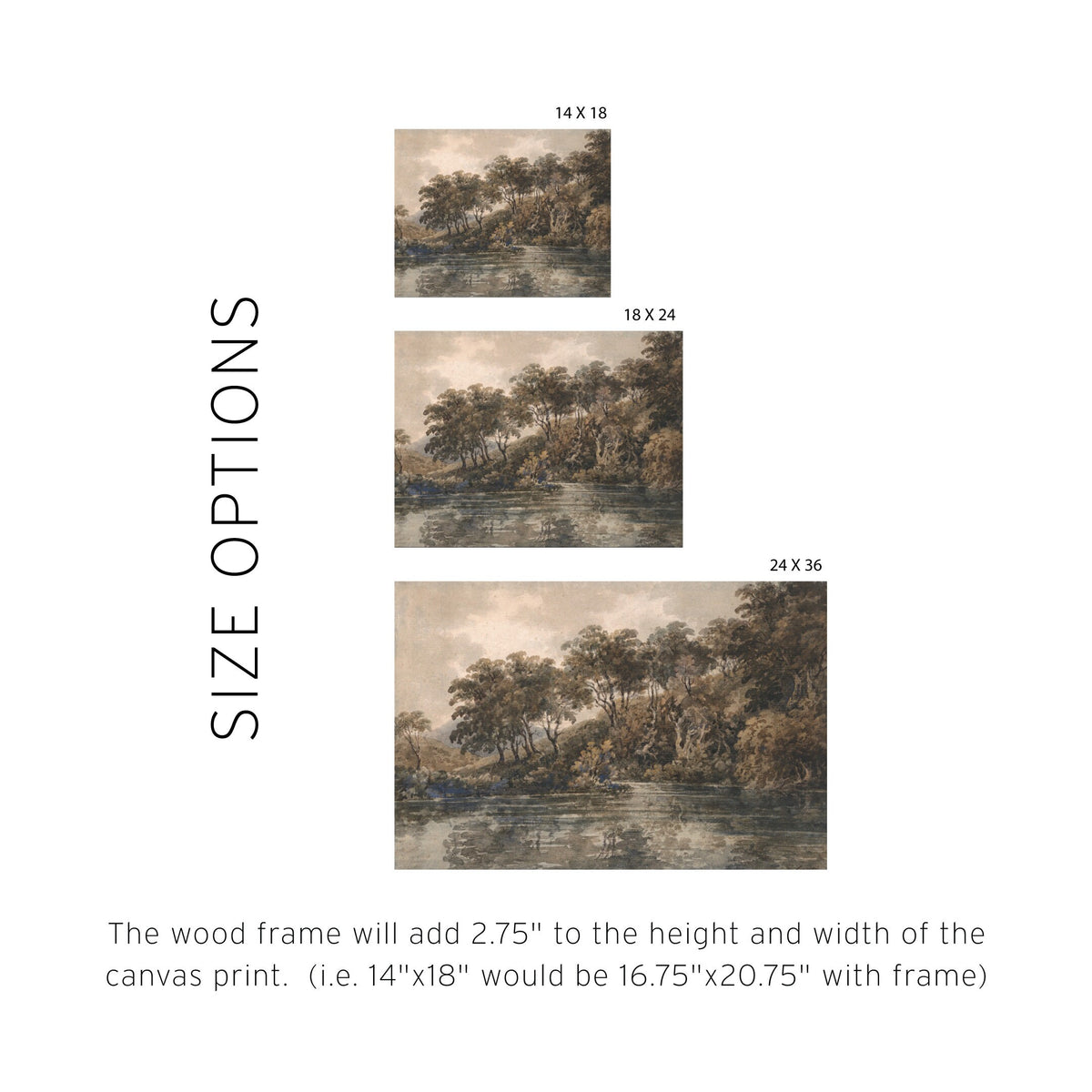 Vintage Trees and Water Painting | Wood Framed Canvas | N53