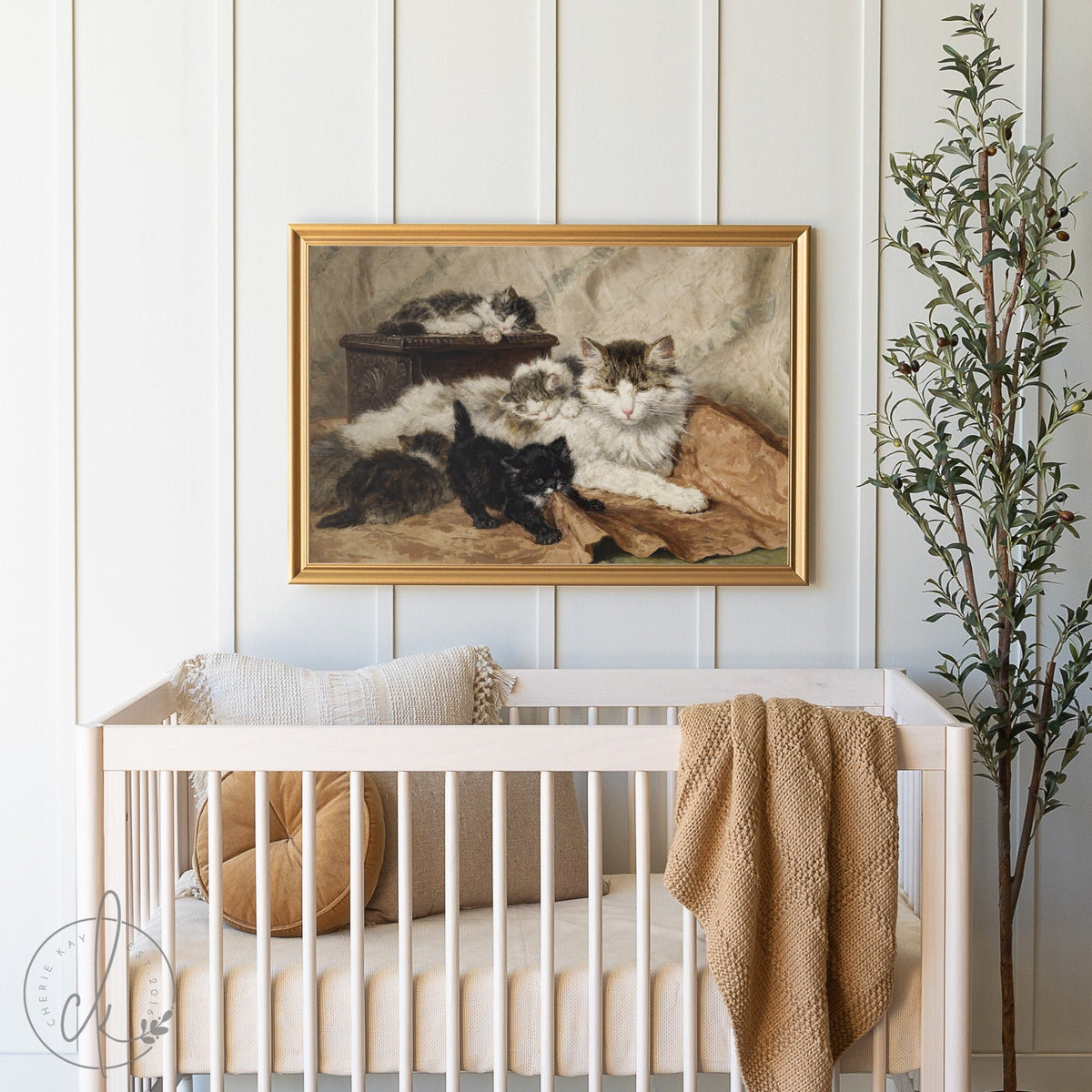 Vintage Kittens Painting | Wood Framed Canvas