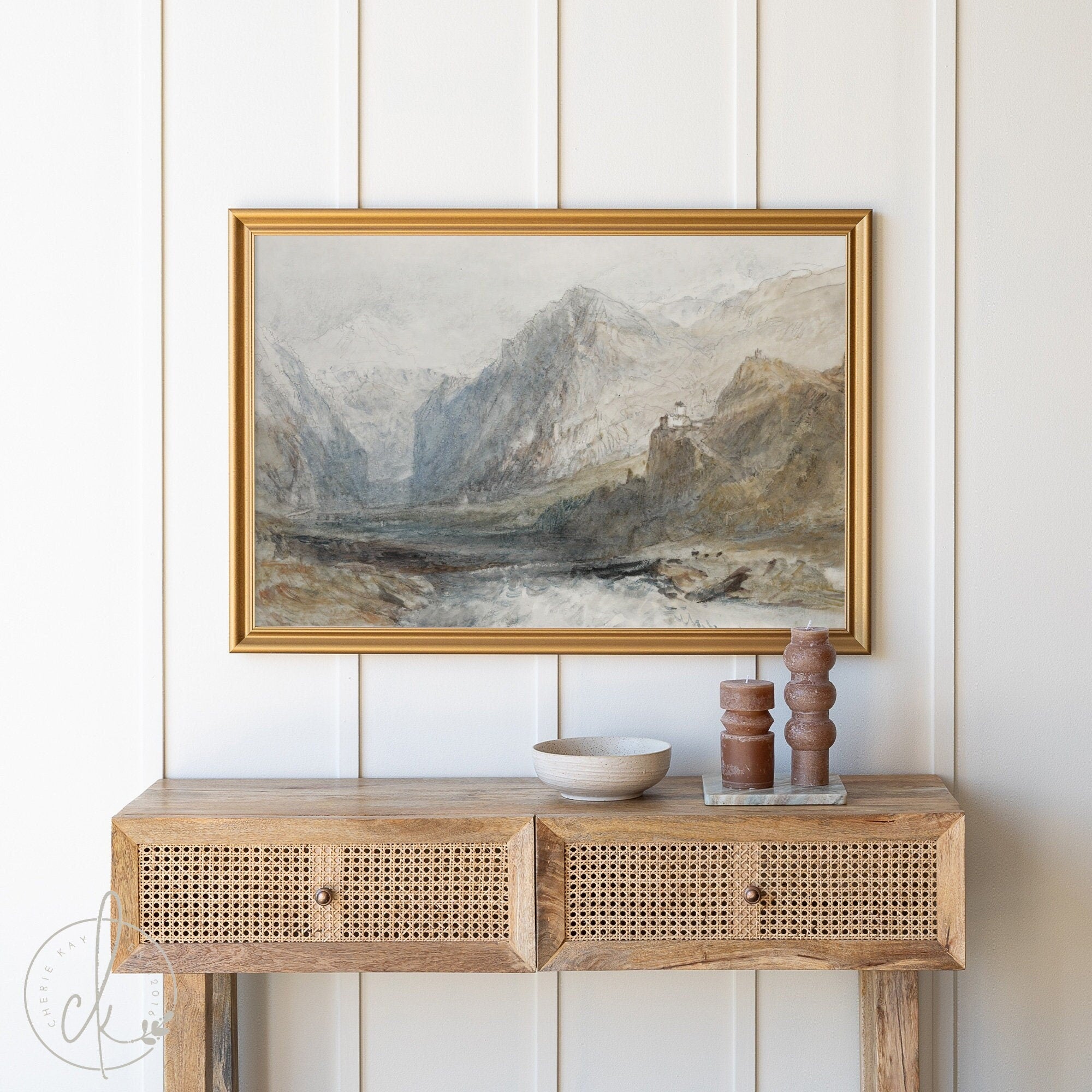 Modern Vintage Mountains Painting | Wood Framed Canvas