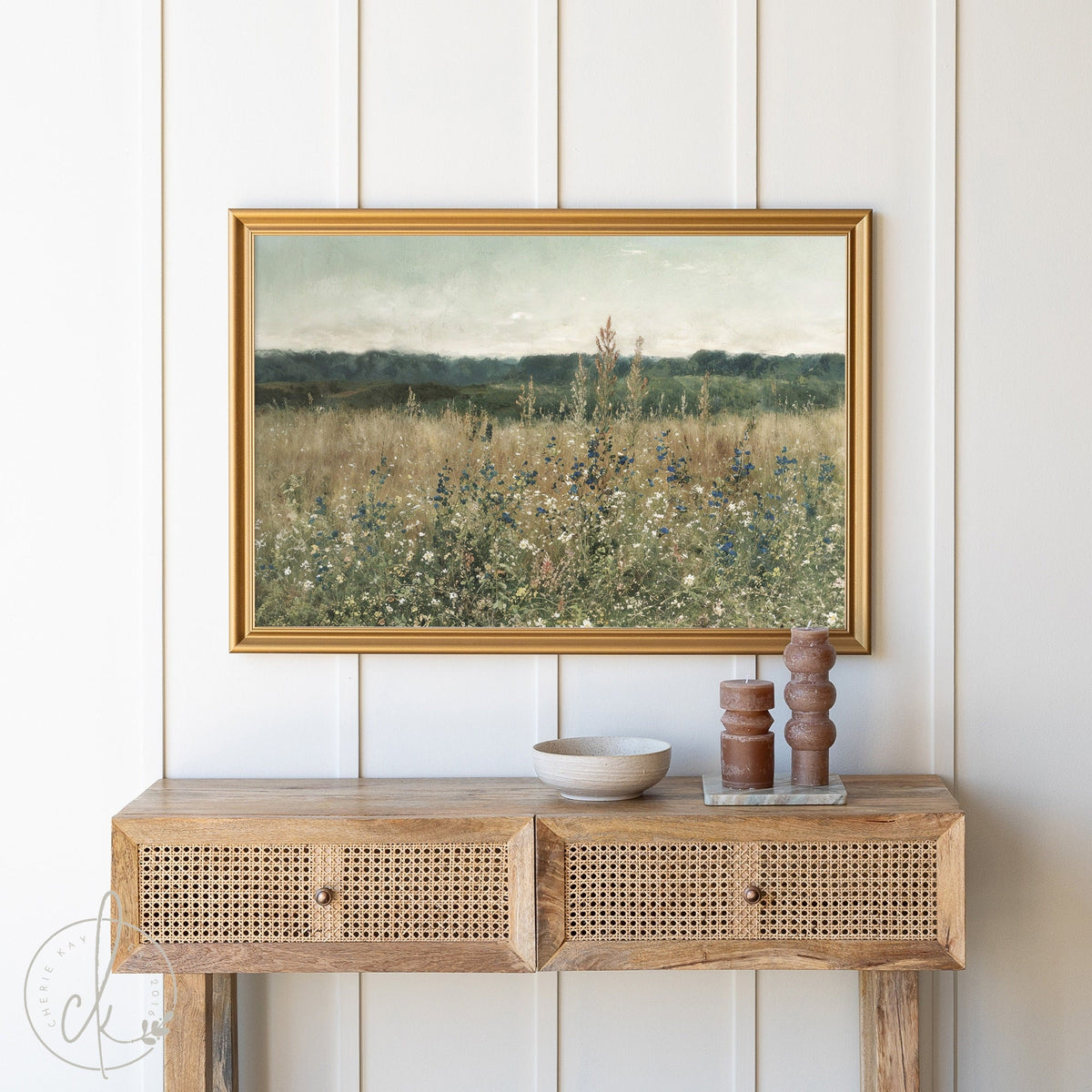 Vintage Wildflower Field Painting | Wood Framed Canvas