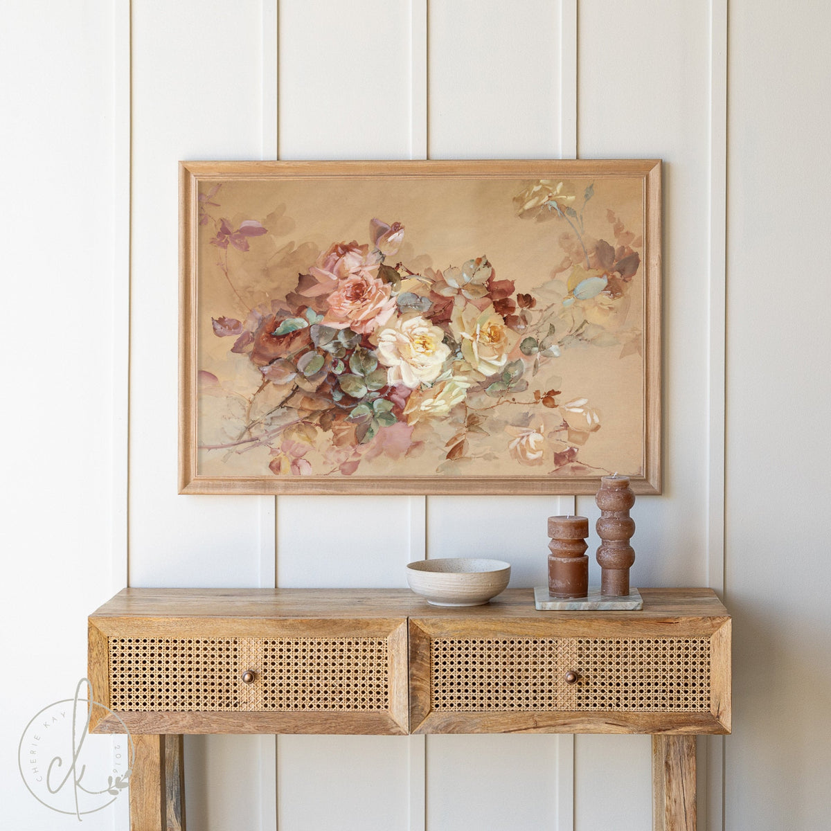 Vintage Rose Bouquet Painting | Wood Framed Canvas | N123