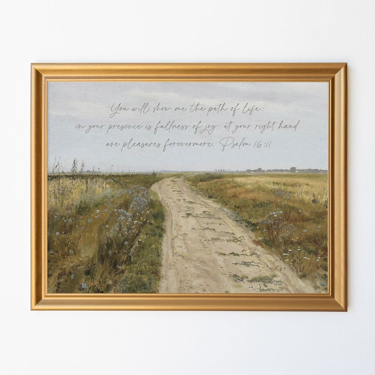 Country Landscape Painting With Scripture | Psalm 16:11 Bible Verse Art | Inspirational Wall Decor for Living Room or Entryway | N51