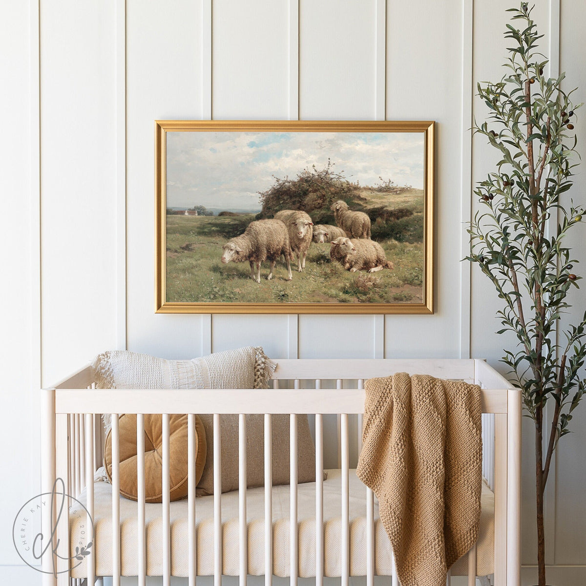 Vintage Sheep And Lambs Painting | Wood Framed Canvas | N125