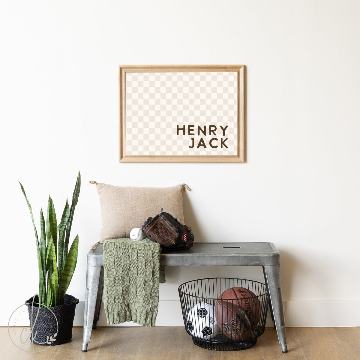 Boy Name With Checkers | Wood Framed Canvas