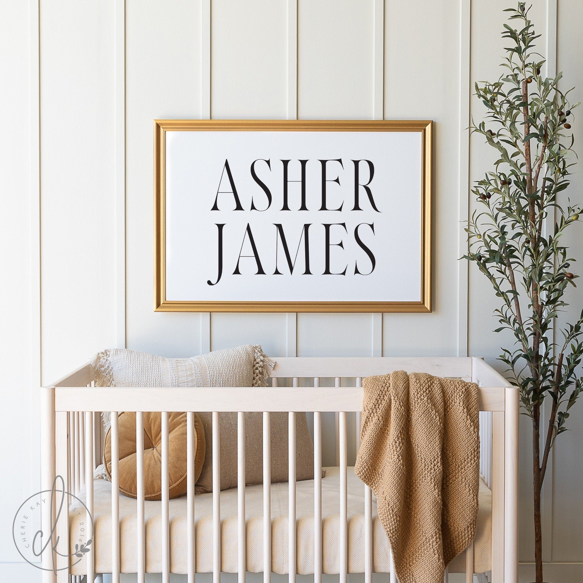 Asher James | Wood Framed Canvas | Custom Boy Room Wall Decor | Vintage Nursery Name Art | Personalized Nursery Decor | Kid&#39;s Room Sign