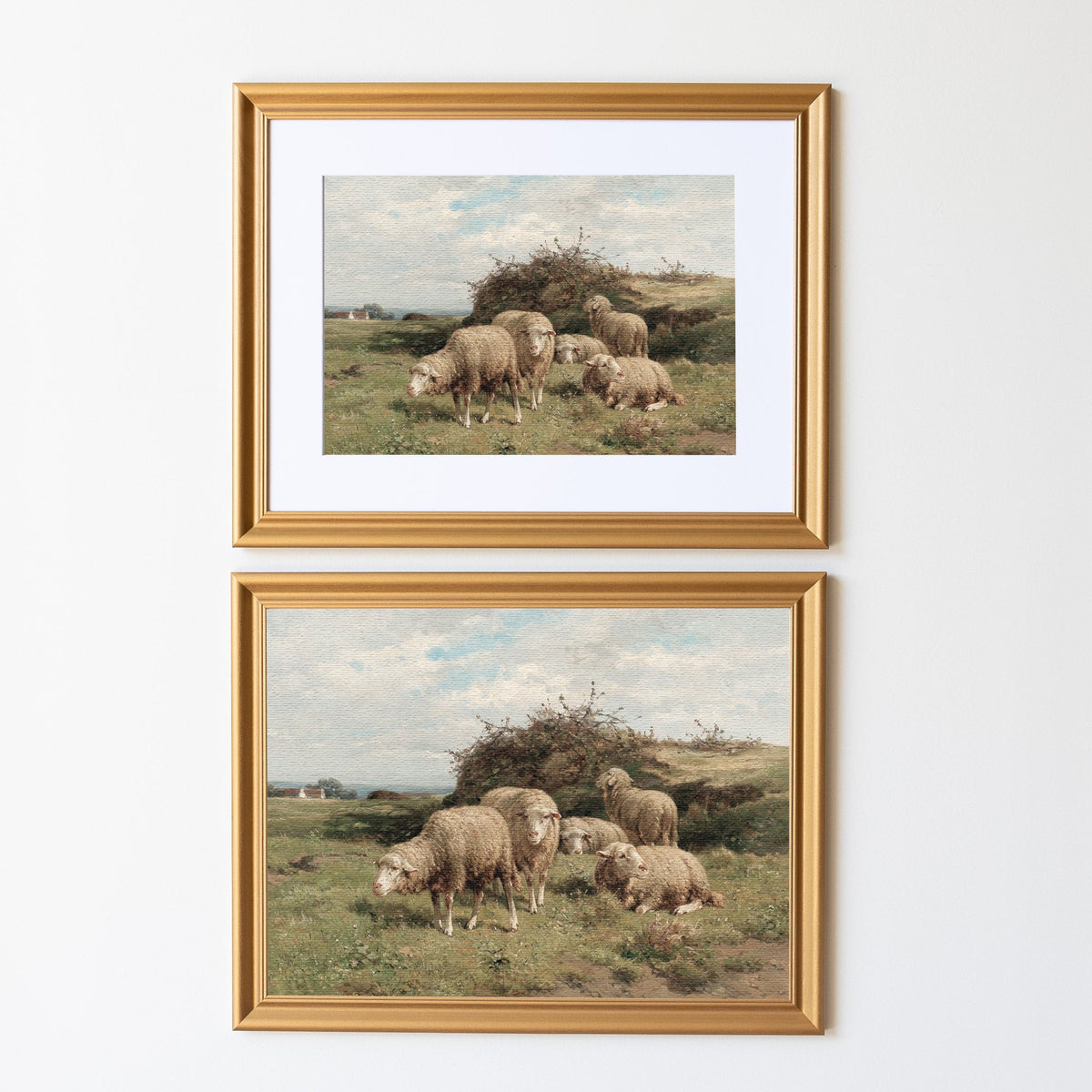 Vintage Sheep And Lambs Painting | Wood Framed Canvas | N125