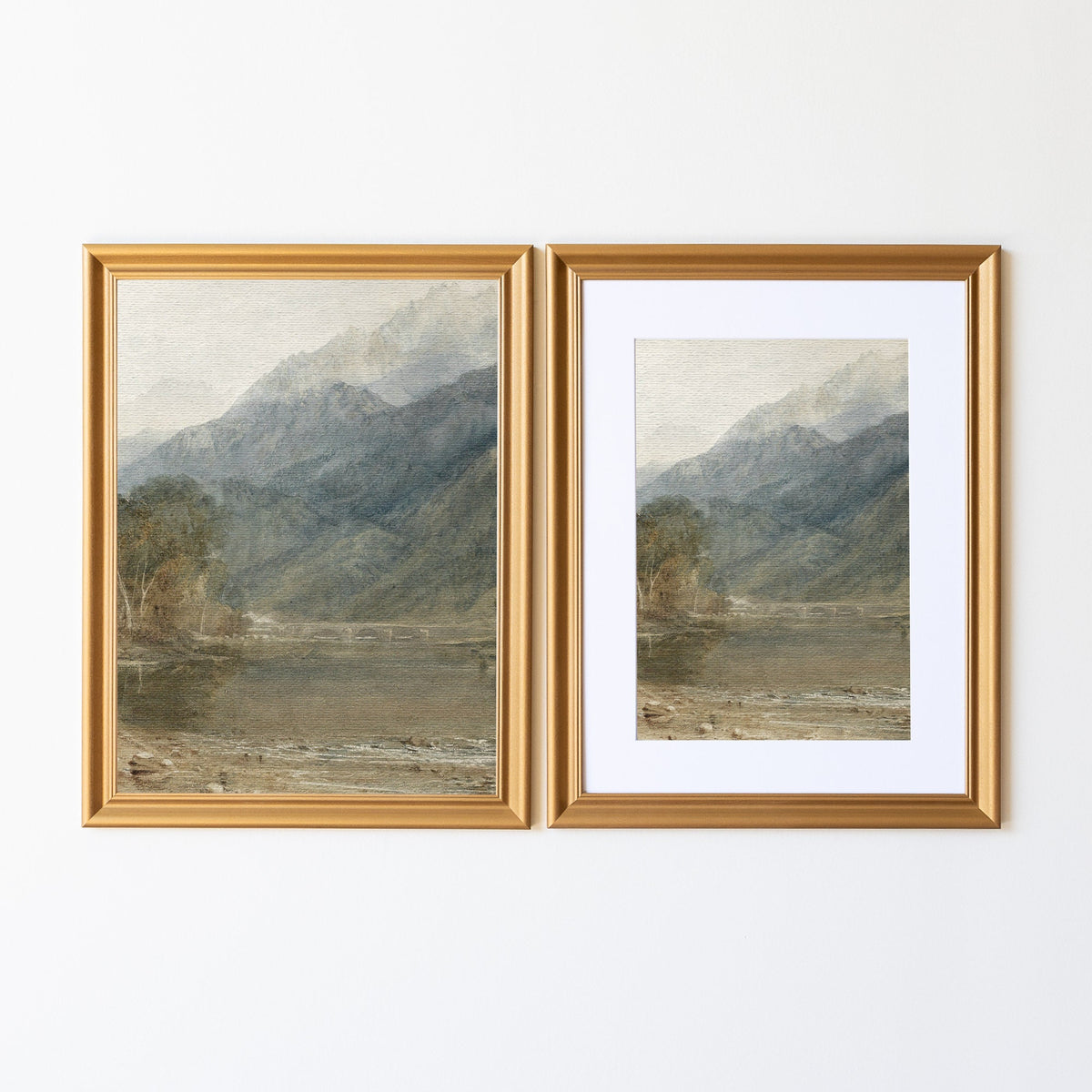 Vintage Mountain River Painting | Wood Framed Canvas | N66