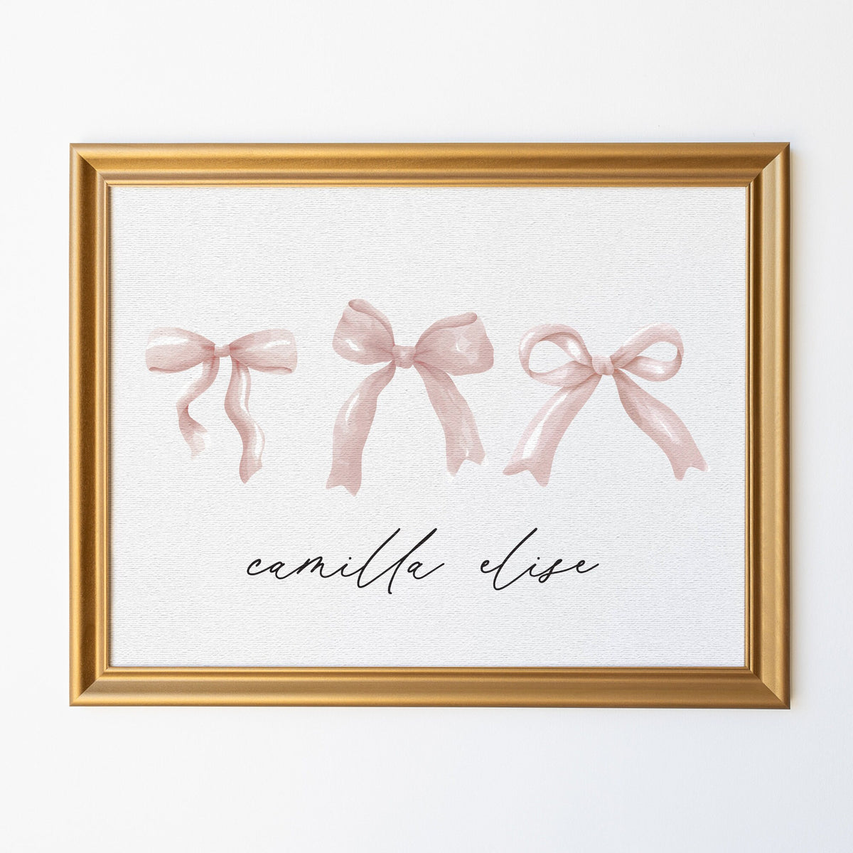 Elegant Personalized Girl Nursery Wall Decor | Name Sign With Pink Bows | Framed Baby Girl Room Decor | Baby Shower Gift | Camilla Elise