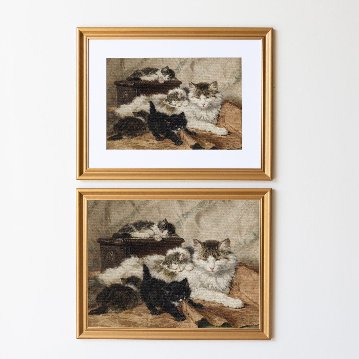 Vintage Kittens Painting | Wood Framed Canvas | N128