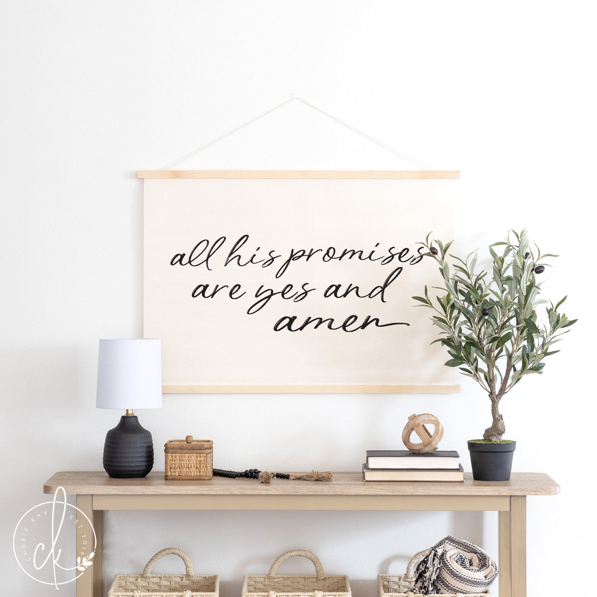 Inspirational Christian Wall Decor | All His Promises Are Yes and Amen | Canvas Wall Banner | Bible Verse Art | 2 Corinthians 1:20 | 18