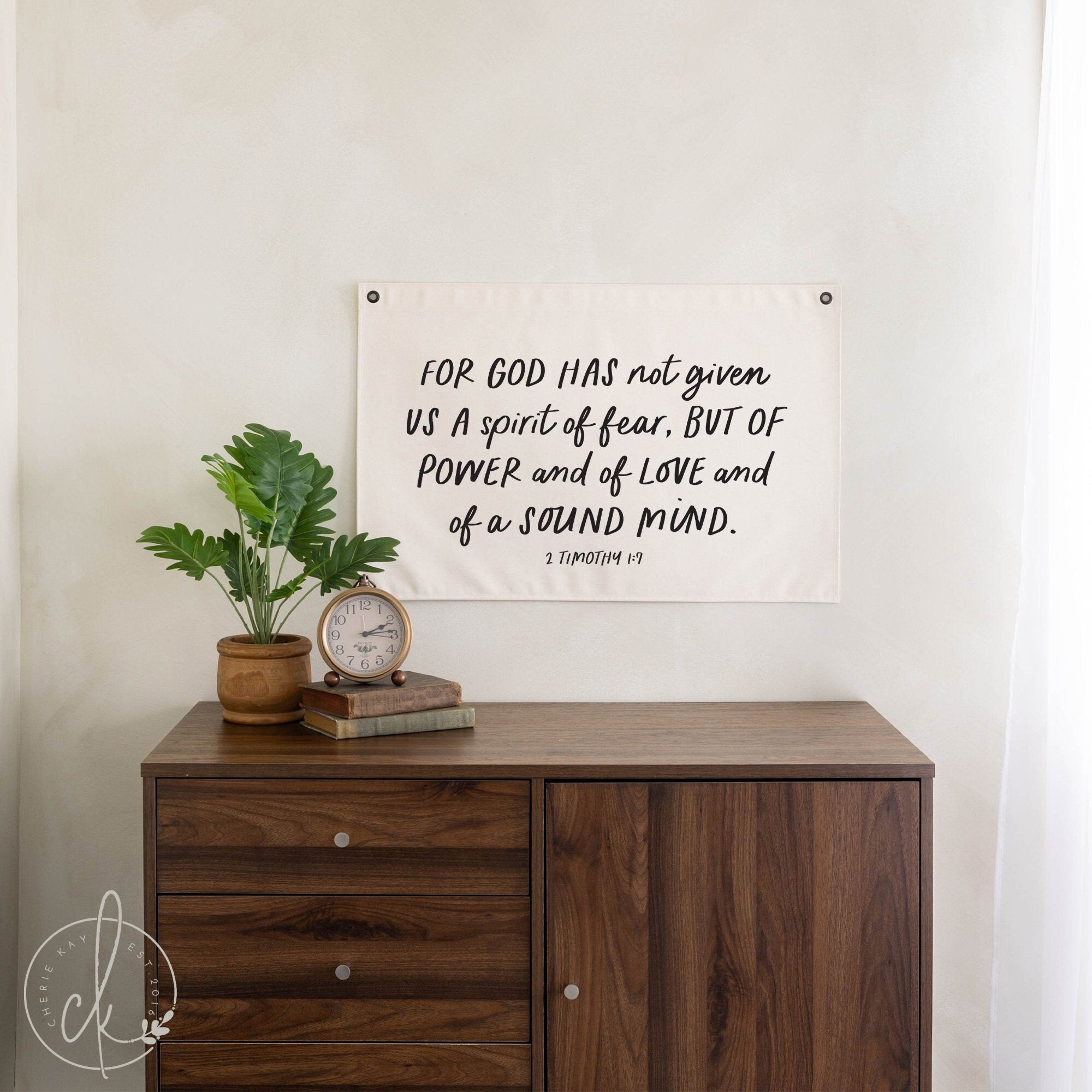 Inspirational Bible Verse Canvas Flag | 2 Timothy 1:7 | Christian Wall Art | Scripture Wall Hanging | Farmhouse Decor | Religious Gift