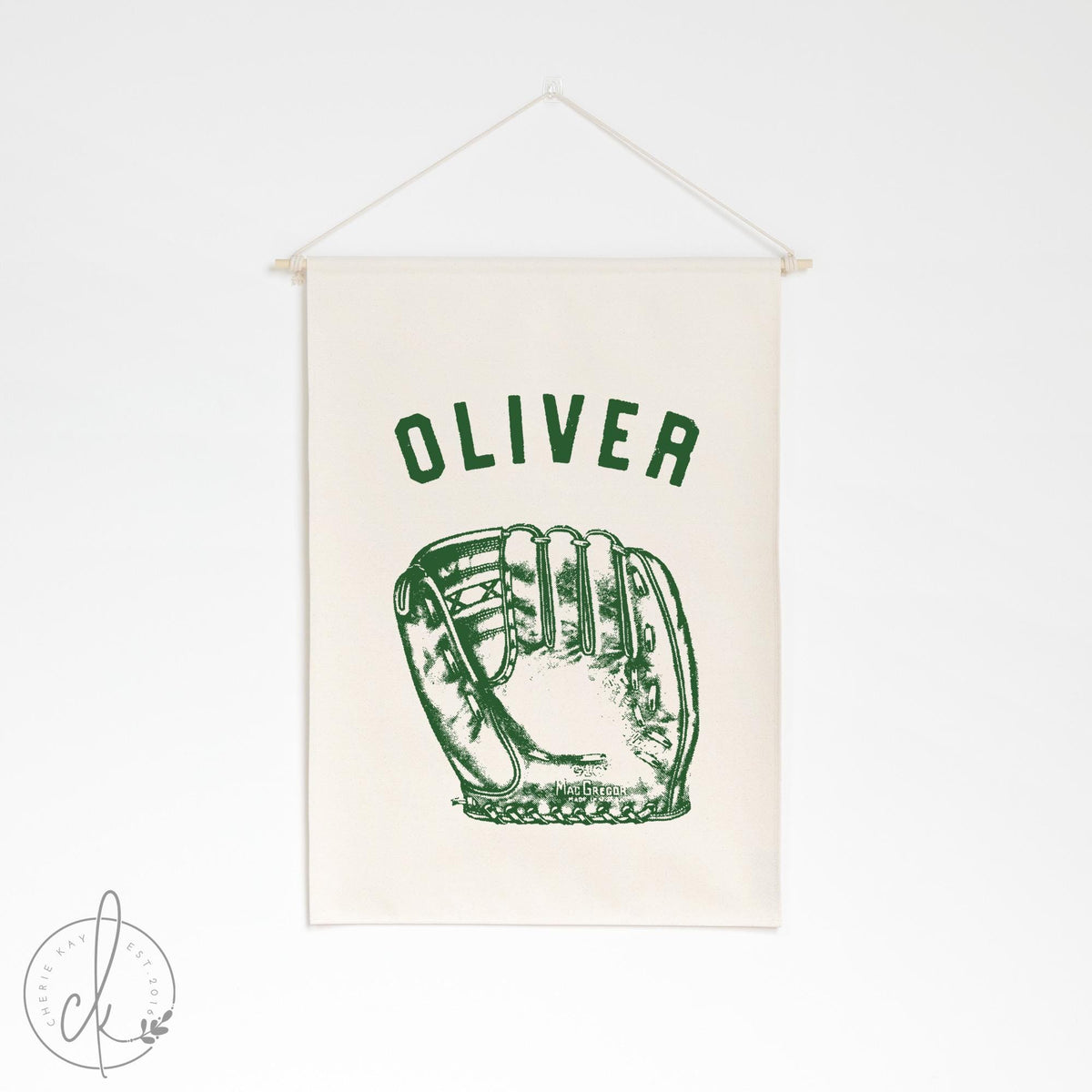 Personalized Baseball Glove Canvas Flag | Custom Name Sports Decor for Boy&#39;s Nursery, Bedroom, Playroom, or Teen&#39;s Room | Hudson | 42