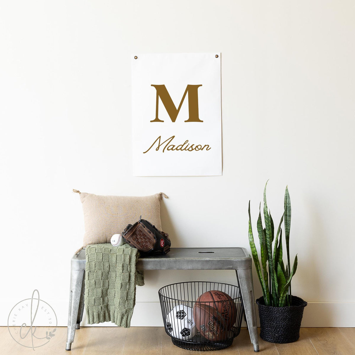 Personalized Nursery Canvas Sign with Custom Initial &amp; Name | Neutral Baby Room Wall Decor | Gift for Baby Shower | 38