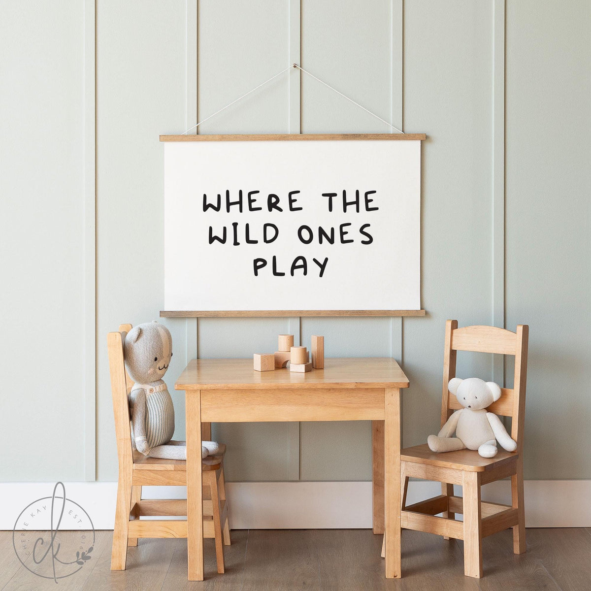 Where the Wild Ones Play Canvas Sign | Kids Room Decor | Nursery Wall Art | Playroom Inspirational Banner | Neutral Playroom Decor | 69