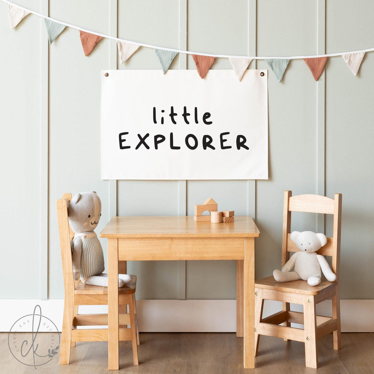 Little Explorer canvas sign with neutral design, ideal for nursery wall art, kids&amp;#39; room decor, playroom inspiration, or classroom motivational decor. Adventure-themed and perfect for both boys and girls.