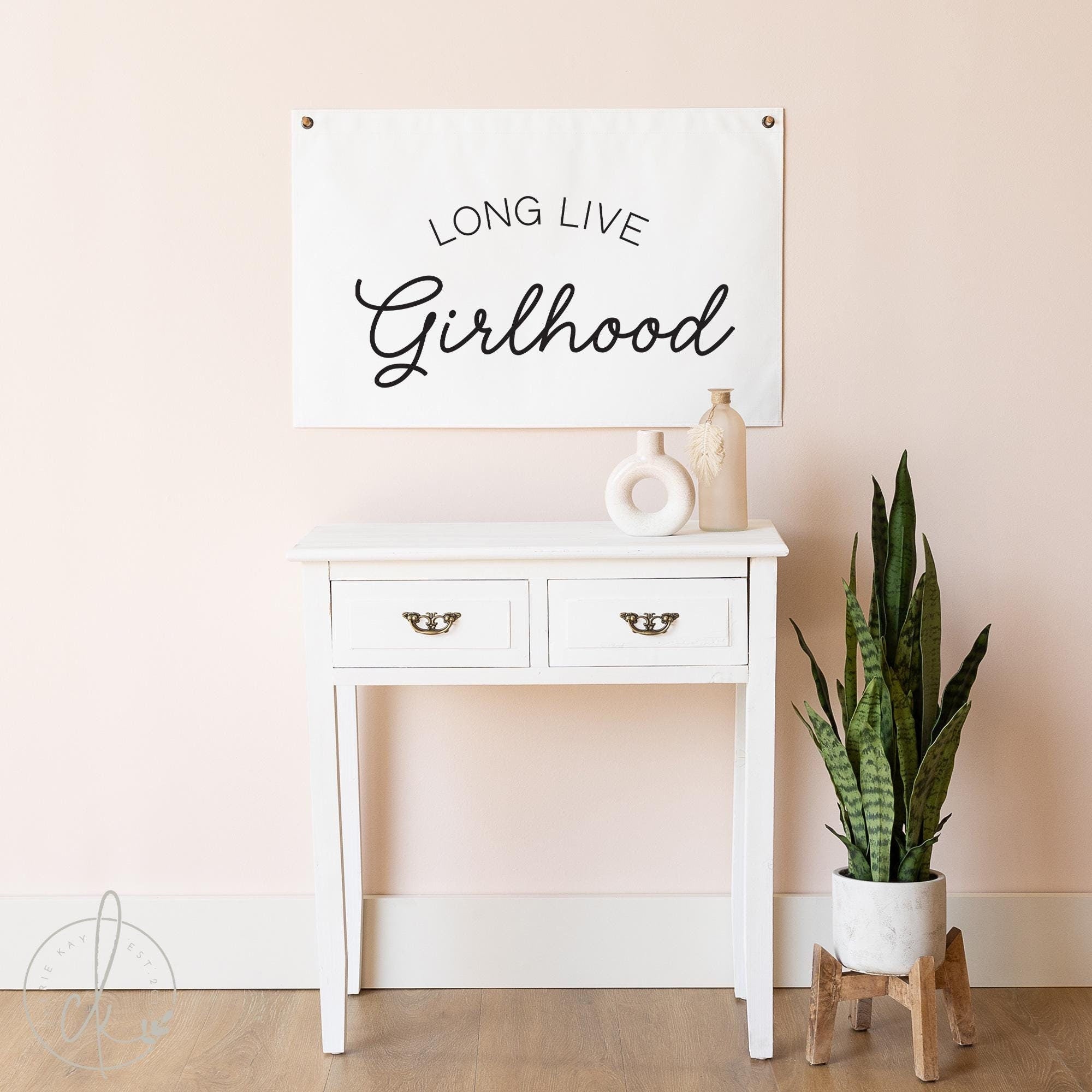 Long Live Girlhood Canvas Flag | Inspirational Wall Art for Girls Room, Teen Bedroom, Nursery, Toddler Decor | 14