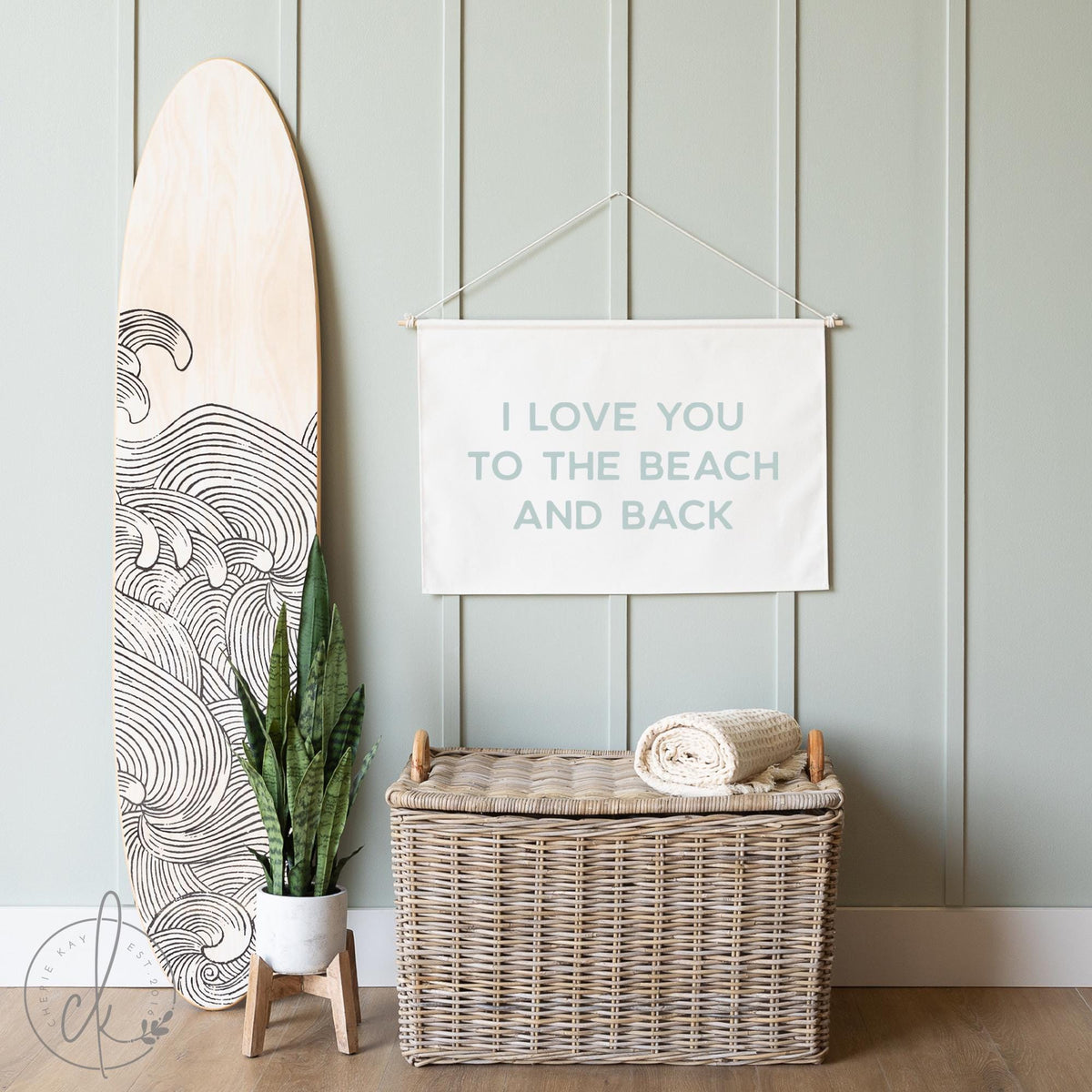 I Love You to the Beach and Back Wall Art | Coastal Decor for Beach Lovers | Neutral Wall Banner for Bedroom, Nursery, or Living Room | 59