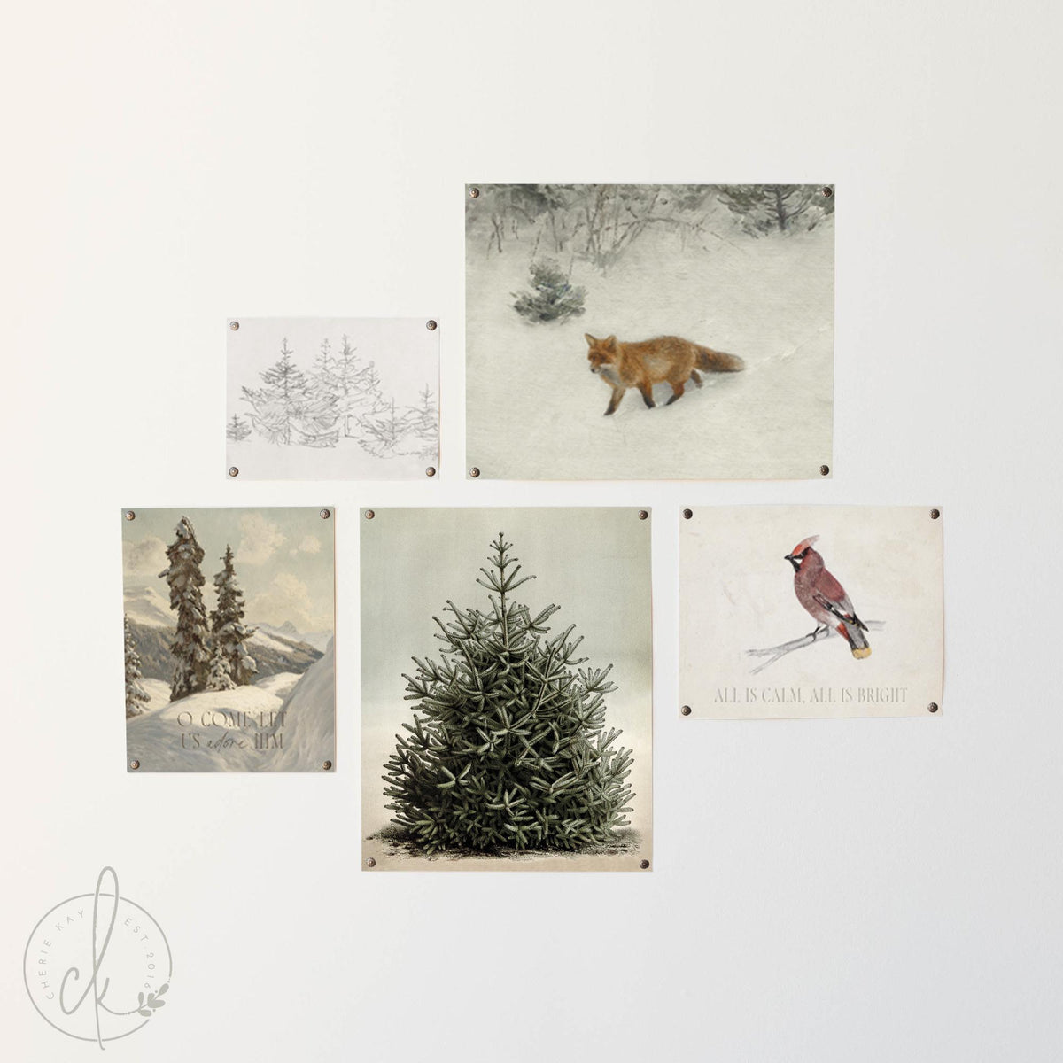 Winter Woodland Vintage Art Collection | Christmas Gallery Wall | G7