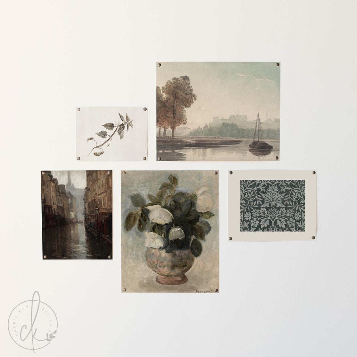 Vintage Art Gallery Wall Set | Botanical and Landscape Art | G8