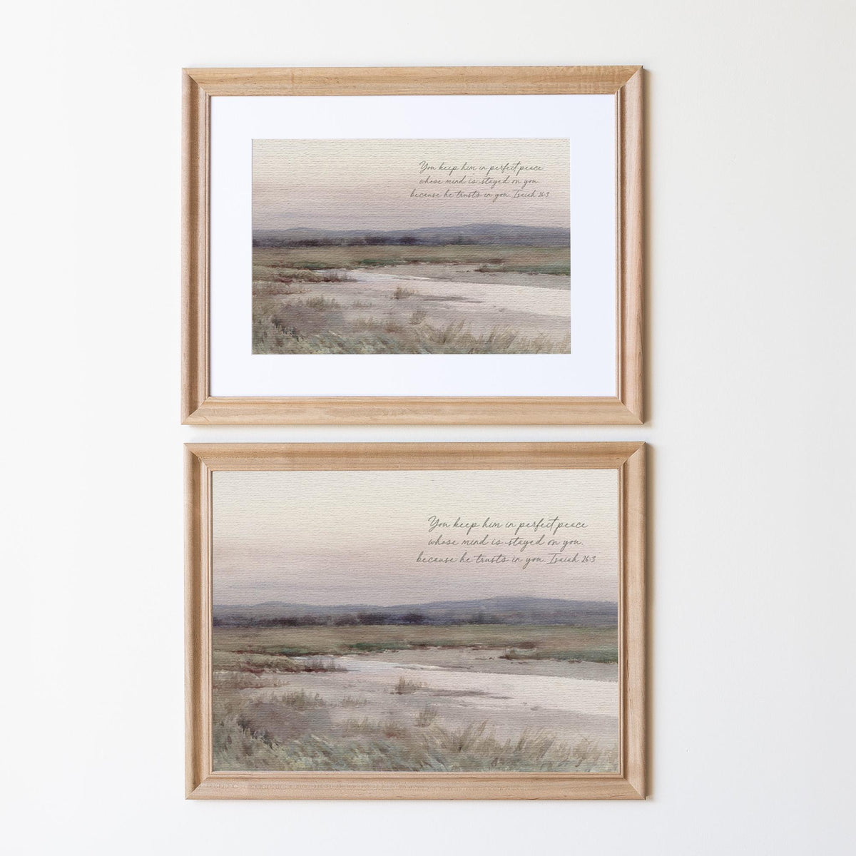 Framed Christian Landscape Art with Bible Verse | Isaiah 26:3 | Living Room Art | Peaceful Watercolor Scene | Inspirational Wall Art | N197