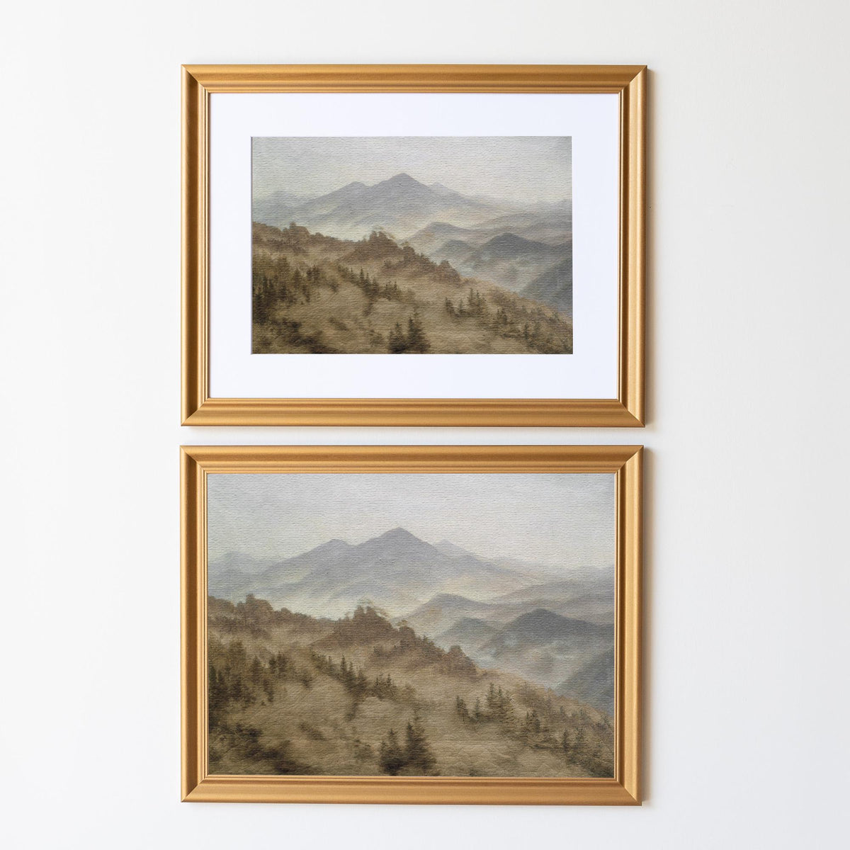 Framed Mountain Landscape Art Print | Vintage Wall Art for Home Decor | Misty Mountain Range | Serene Forest Landscape Painting | N229