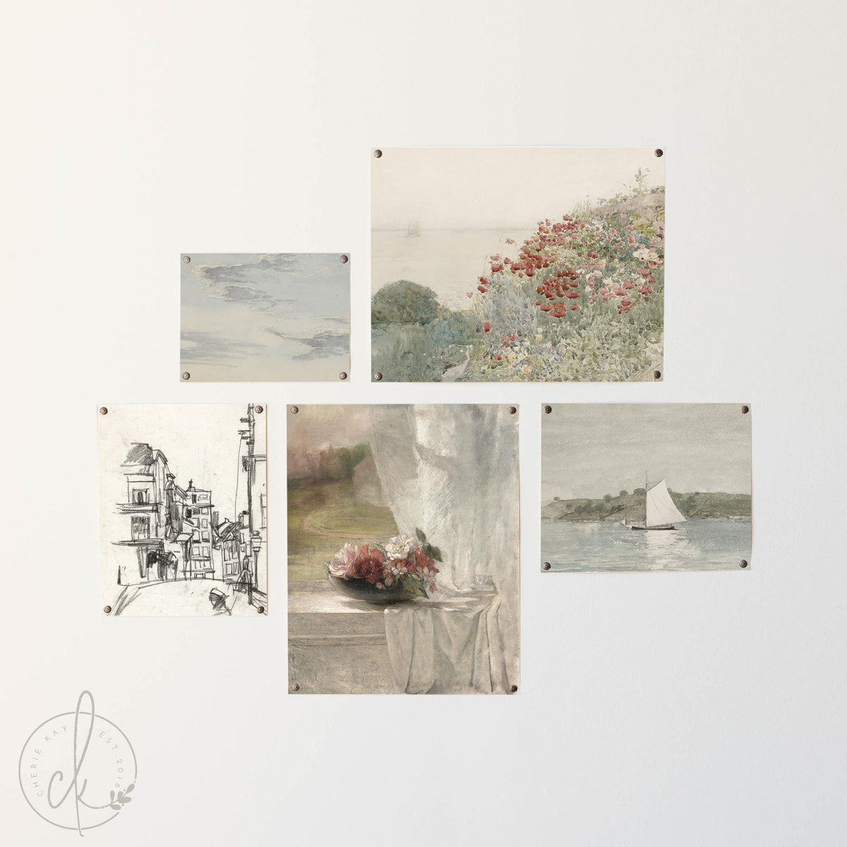 Vintage Coastal &amp; Botanical Gallery Wall Art Set | G20