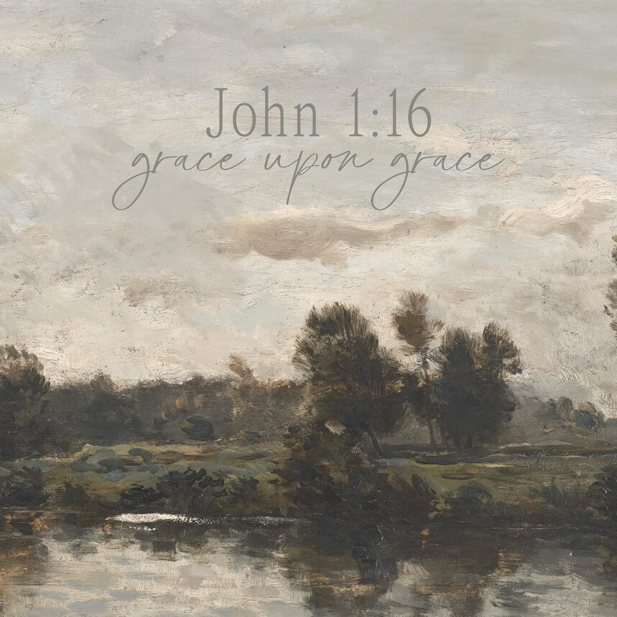 Extra Large Landscape Art | Wall Art with Bible Verse John 1:16 | Rustic Lake Scene | Christian Wall Decor | Living Room Wall Decor | T34