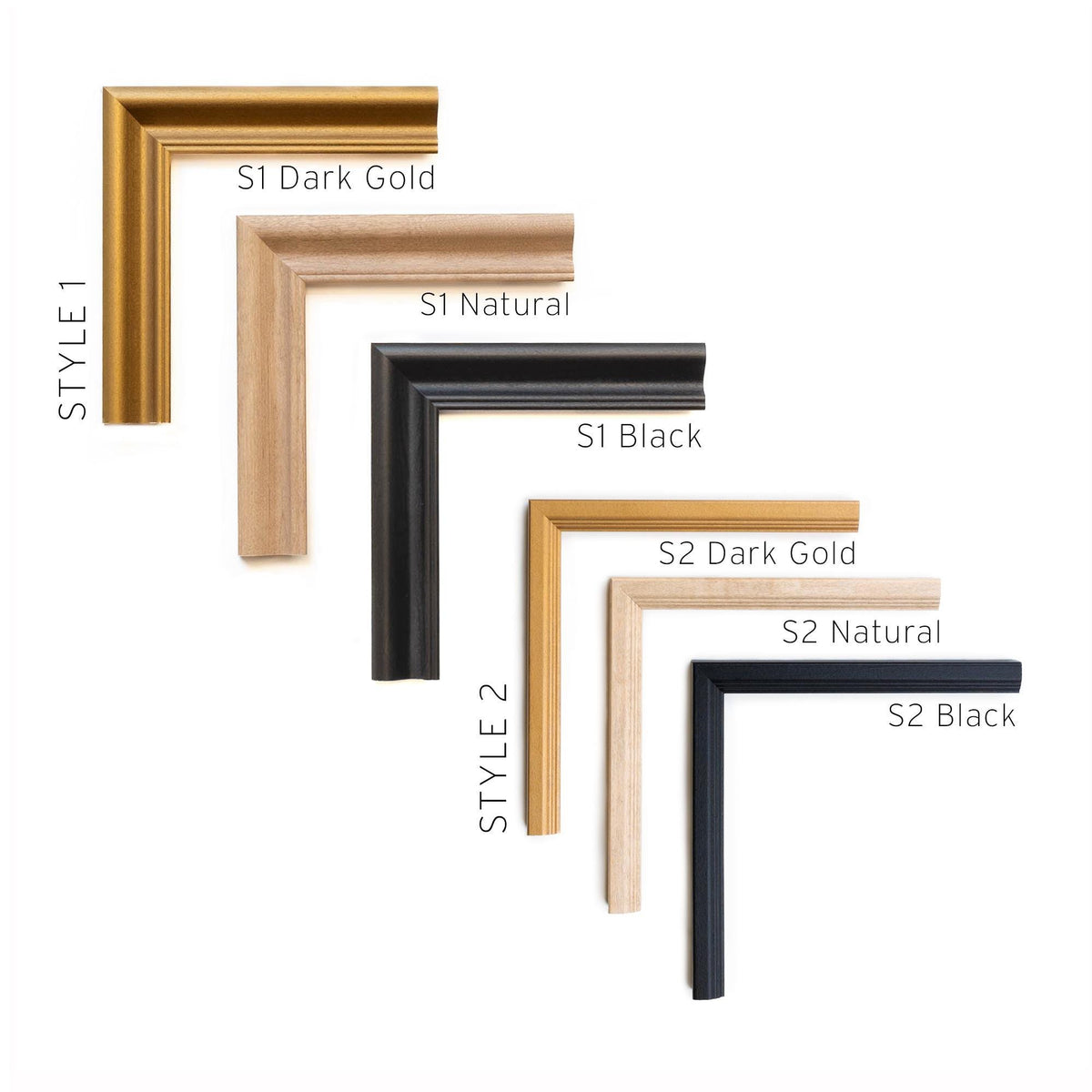 a set of four different types of wood frames