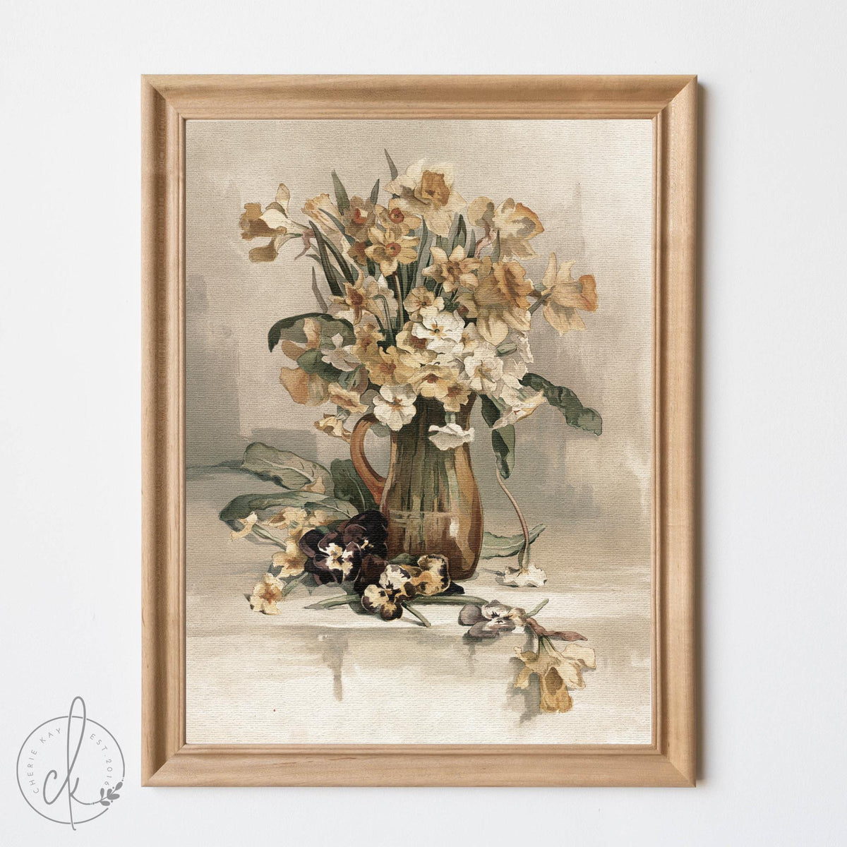 Vintage-Style Floral Wall Art | Framed Botanical Print | Neutral Floral Painting | Small Framed Wall Art | Elegant Home Decor | N199