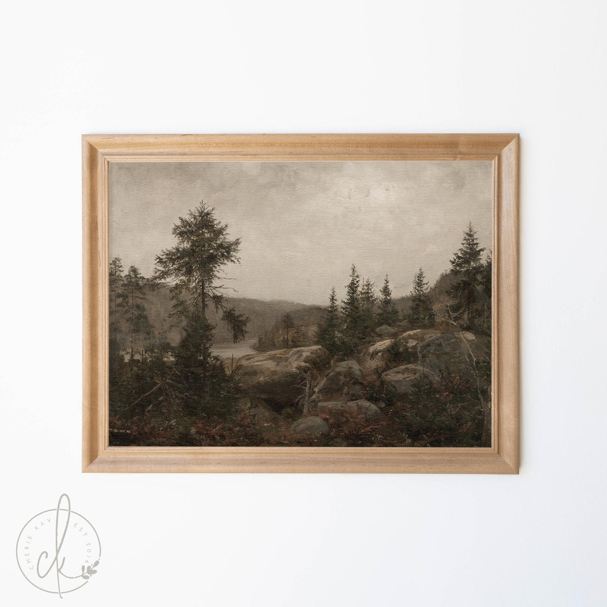 Framed Nature Landscape Print | Rustic Wall Art for Living Room | Vintage Forest Painting | Living Room Home Decor | Small Art | N201