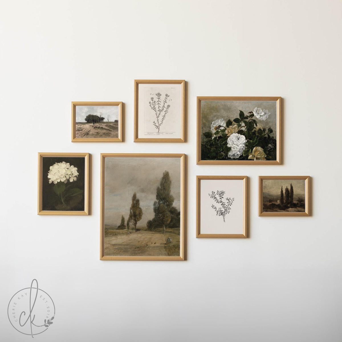 Vintage Gallery Wall Art Set | Framed Botanical &amp; Landscape Prints | Neutral Wall Decor | Floral Art Set | Living Room Wall Decor | G35