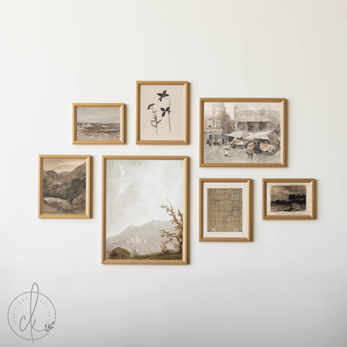 Vintage Gallery Wall Art Set | Framed Neutral Prints for Living Room | Living Room Wall Decor | Vintage Artwork for Home &amp; Office | G33