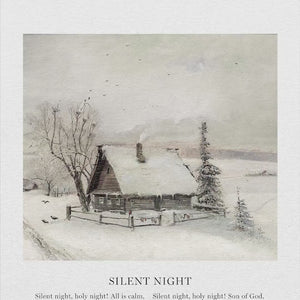 Silent Night Christmas Wall Art | Vintage Winter Landscape Print | Cozy Cottage in Snow | Holiday Wall Art for Home | Christmas Hymn | N241