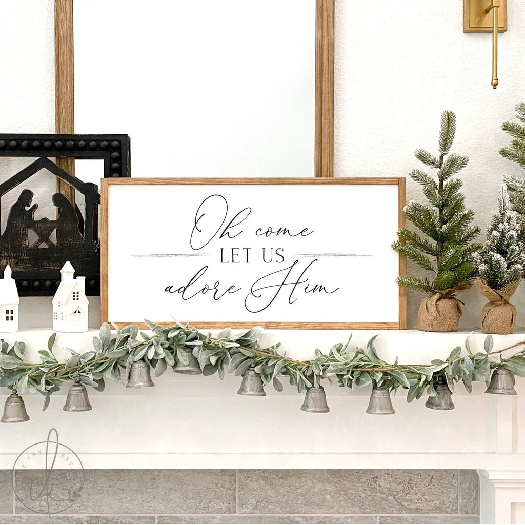 O Come Let Us Adore Him Sign- Large Christmas Sign- Extra Large Framed authentic Sign- Christmas Song Sign- Christmas Wall Decor- Mantle Decor